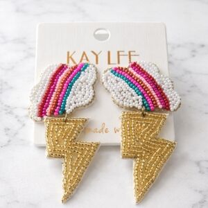 Kay Lee Cloud Lightning Beaded Earrings New